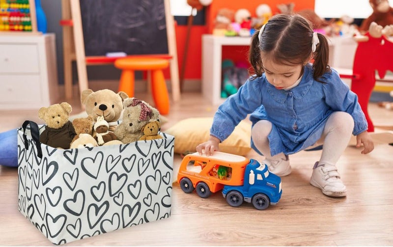 ESSME Rectangular Heart Basket Gift Storage Box,Heart Storage Bins Organizer with Handles for Girls Room Decor,Basket,Shelf Basket.(Black Heart) - Image 4